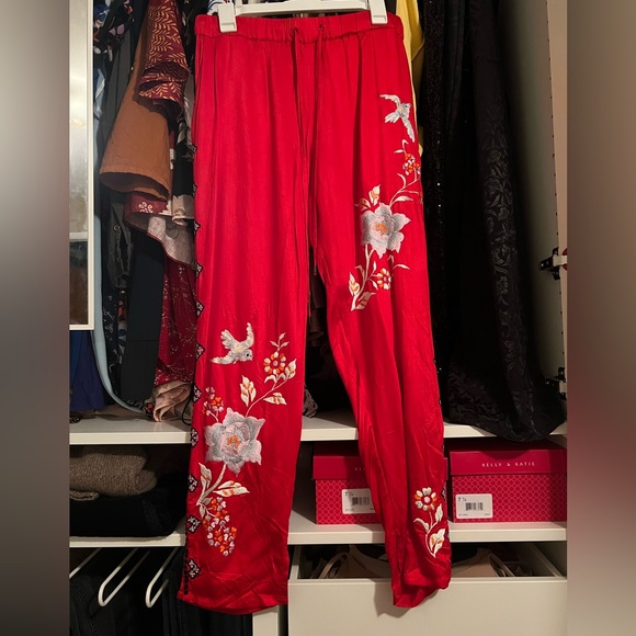 Free People Silk Embroidered Pants - Picture 1 of 3